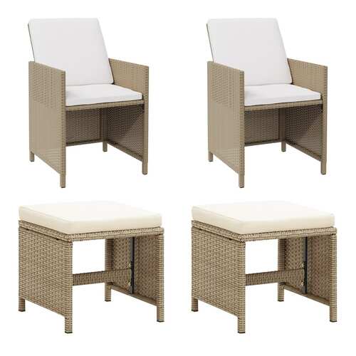 Garden Chairs with Stools 2 pcs Poly Rattan Beige