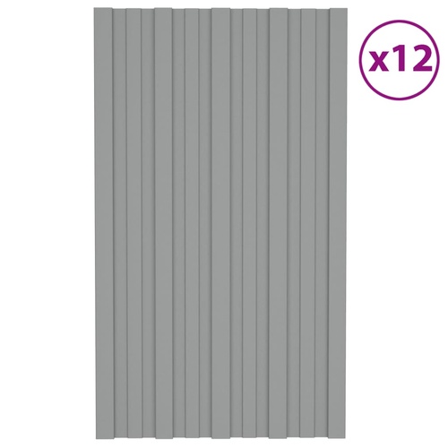 Roof Panels 12 pcs Galvanised Steel Grey 80x45 cm