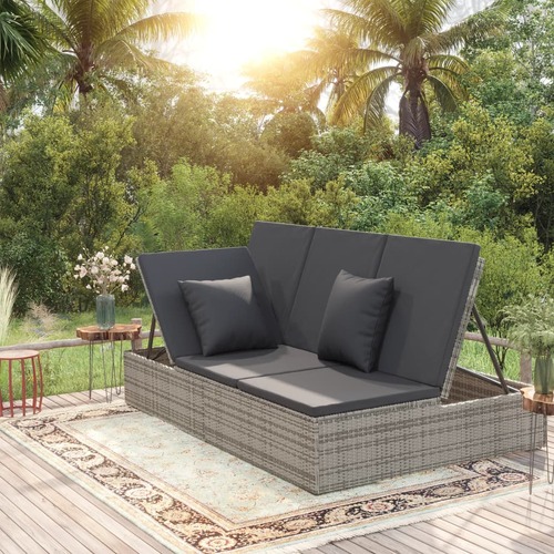 Convertible Sun Bed with Cushions Poly Rattan Dark Grey