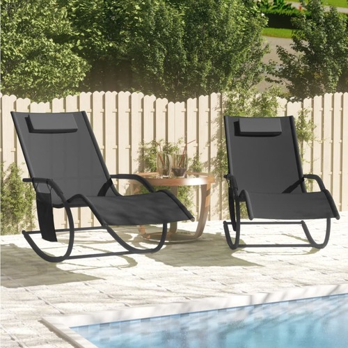 Rocking Sun Loungers 2 pcs Black Steel and Textilene