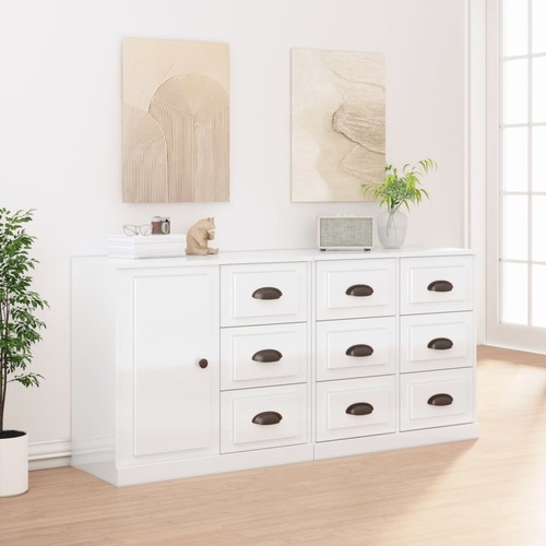 Sideboards 3 pcs High Gloss White Engineered Wood