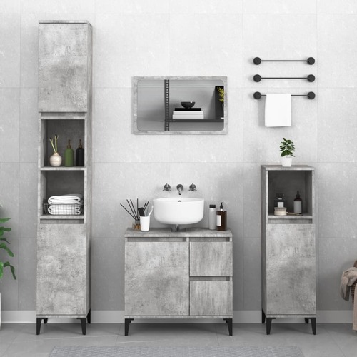 2 Piece Bathroom Furniture Set Concrete Grey Engineered Wood