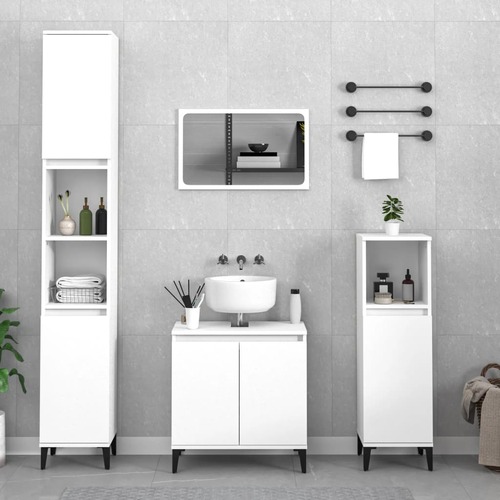 3 Piece Bathroom Furniture Set White Engineered Wood