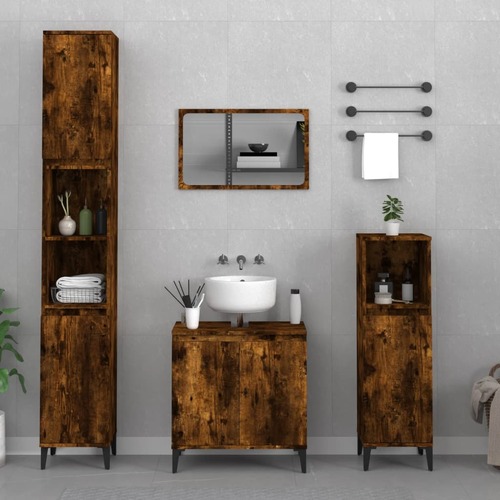 3 Piece Bathroom Furniture Set Smoked Oak Engineered Wood