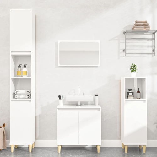 4 Piece Bathroom Furniture Set High Gloss White Engineered Wood