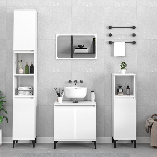 4 Piece Bathroom Furniture Set High Gloss White Engineered Wood