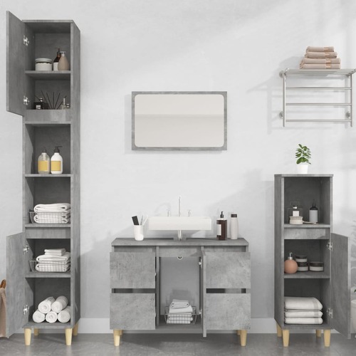 2 Piece Bathroom Furniture Set Concrete Grey Engineered Wood