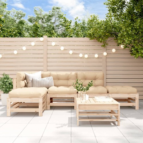 6 Piece Garden Lounge Set with Cushions Solid Wood
