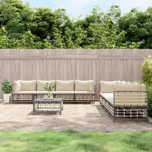9 Piece Garden Lounge Set with Cushions Anthracite Poly Rattan
