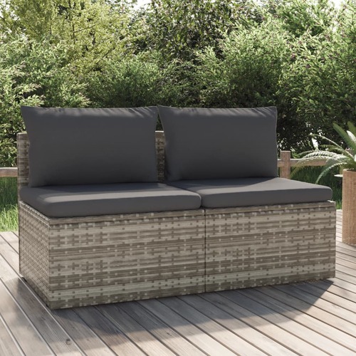2-Seater Garden Sofa with Cushions Grey Poly Rattan