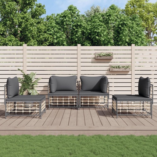 4 Piece Garden Lounge Set with Cushions Anthracite Poly Rattan