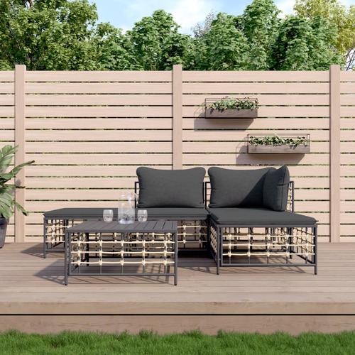 5 Piece Garden Lounge Set with Cushions Anthracite Poly Rattan