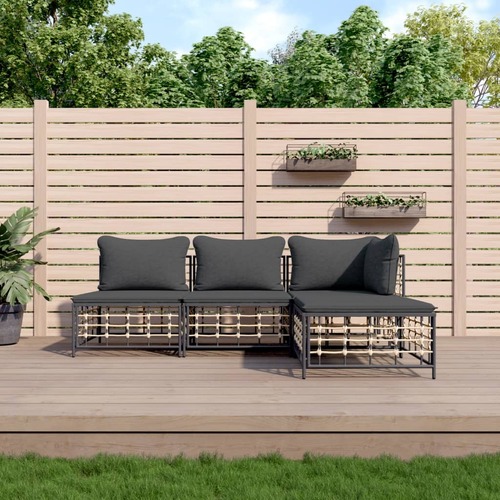 4 Piece Garden Lounge Set with Cushions Anthracite Poly Rattan
