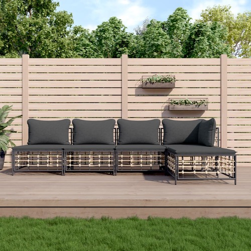 5 Piece Garden Lounge Set with Cushions Anthracite Poly Rattan