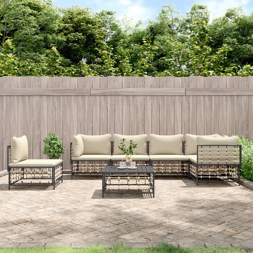 7 Piece Garden Lounge Set with Cushions Anthracite Poly Rattan