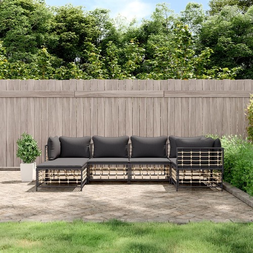 6 Piece Garden Lounge Set with Cushions Anthracite Poly Rattan
