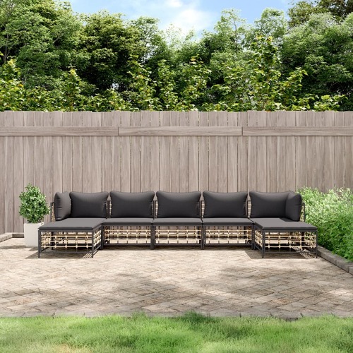 7 Piece Garden Lounge Set with Cushions Anthracite Poly Rattan