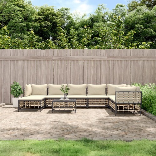 9 Piece Garden Lounge Set with Cushions Anthracite Poly Rattan
