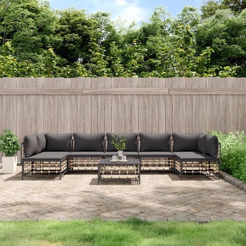 8 Piece Garden Lounge Set with Cushions Anthracite Poly Rattan