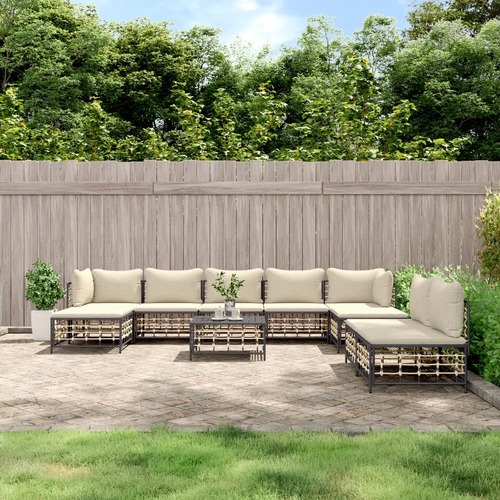 10 Piece Garden Lounge Set with Cushions Anthracite Poly Rattan