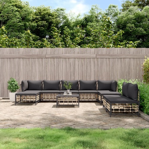 10 Piece Garden Lounge Set with Cushions Anthracite Poly Rattan