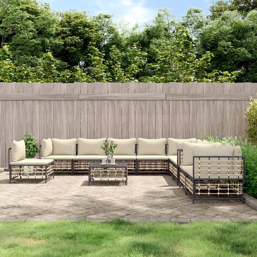 11 Piece Garden Lounge Set with Cushions Anthracite Poly Rattan