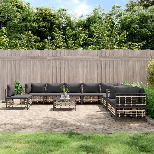 11 Piece Garden Lounge Set with Cushions Anthracite Poly Rattan