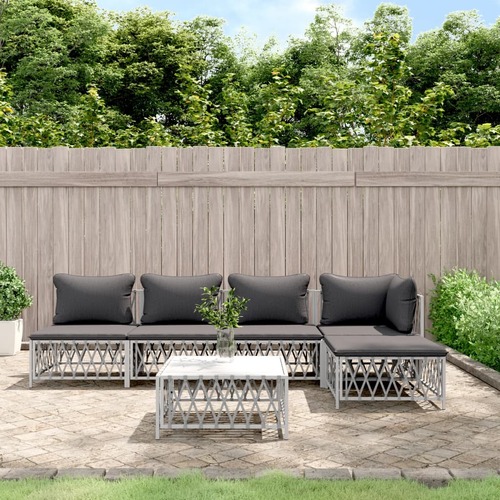 6 Piece Garden Lounge Set with Cushions White Steel
