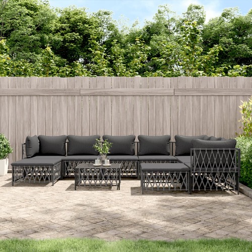 10 Piece Garden Lounge Set with Cushions Anthracite Steel