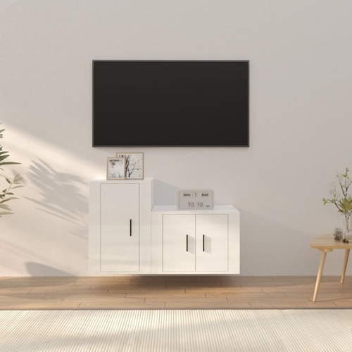 2 Piece TV Cabinet Set High Gloss White Engineered Wood