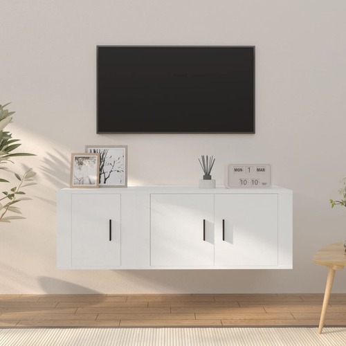 2 Piece TV Cabinet Set White Engineered Wood