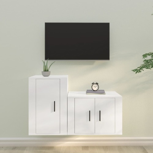 2 Piece TV Cabinet Set White Engineered Wood