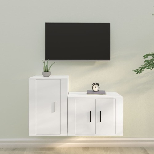 2 Piece TV Cabinet Set High Gloss White Engineered Wood