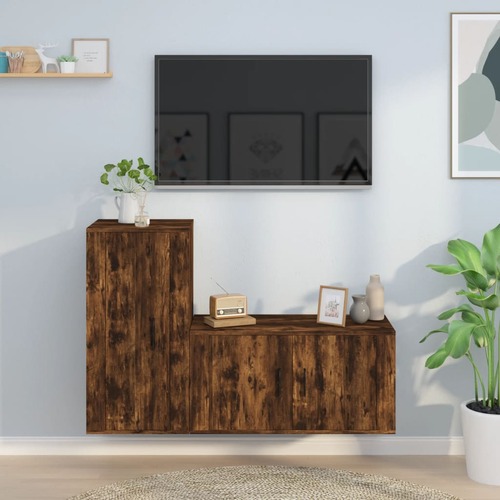 2 Piece TV Cabinet Set Smoked Oak Engineered Wood