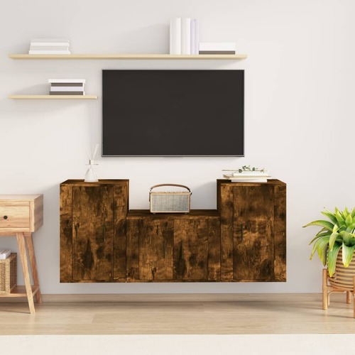 3 Piece TV Cabinet Set Smoked Oak Engineered Wood