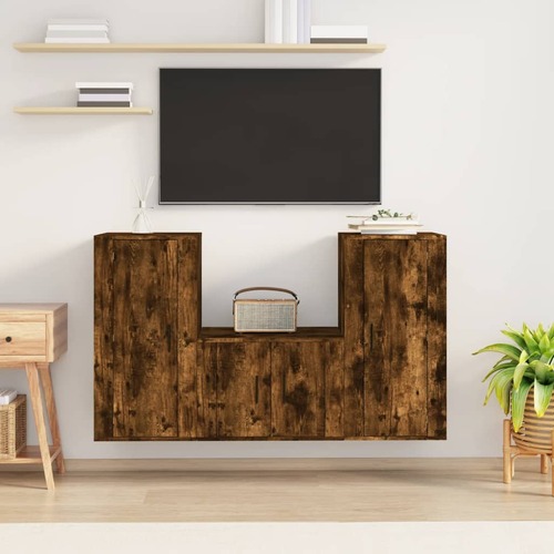 3 Piece TV Cabinet Set Smoked Oak Engineered Wood