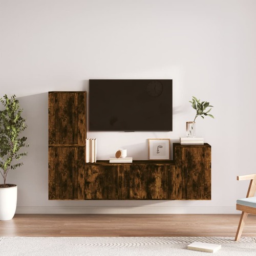 4 Piece TV Cabinet Set Smoked Oak Engineered Wood