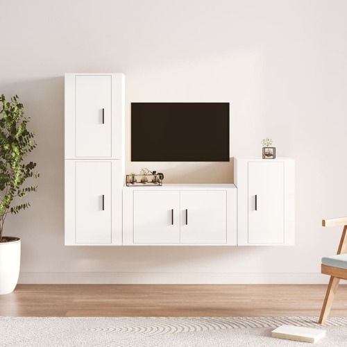 4 Piece TV Cabinet Set High Gloss White Engineered Wood