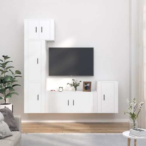 5 Piece TV Cabinet Set White Engineered Wood