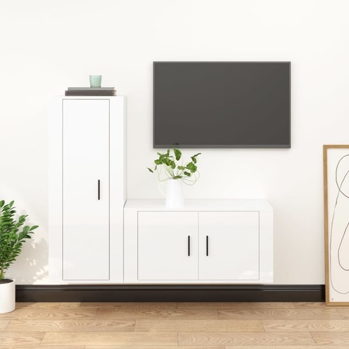 2 Piece TV Cabinet Set High Gloss White Engineered Wood