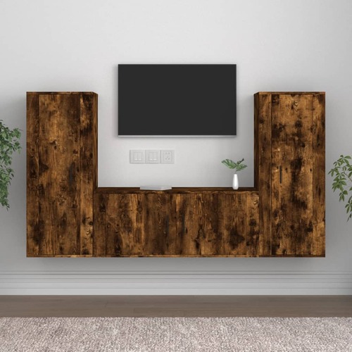 3 Piece TV Cabinet Set Smoked Oak Engineered Wood