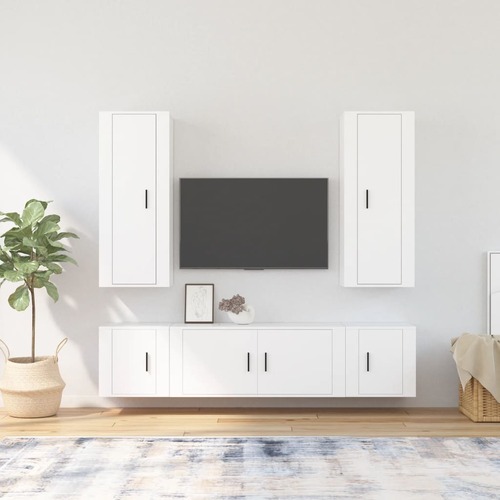 5 Piece TV Cabinet Set White Engineered Wood