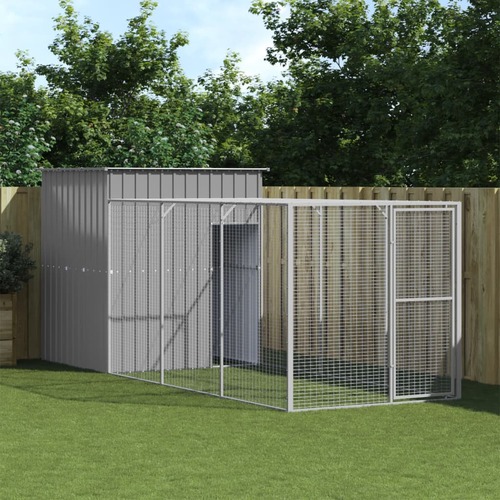 Chicken Cage with Run Light Grey 165x455x181 cm Galvanised Steel