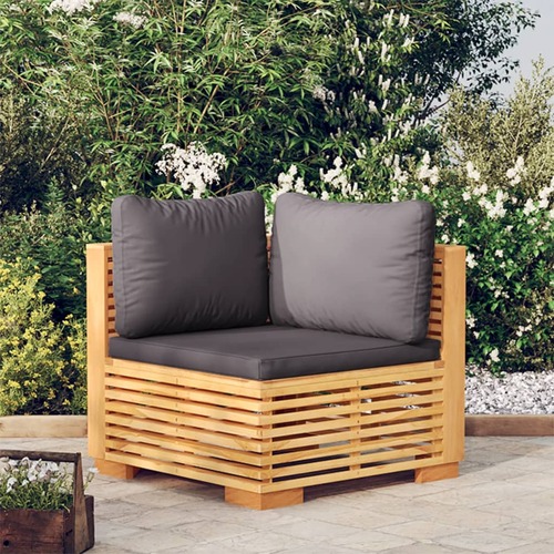 Garden Corner Sofa with Dark Grey Cushions Solid Wood Teak