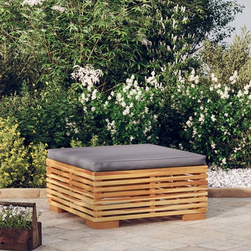 Garden Footrest with Dark Grey Cushion Solid Wood Teak