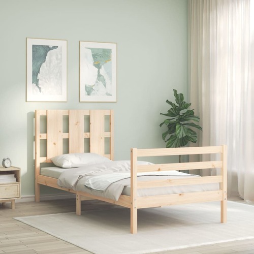 Bed Frame with Headboard 92x187 cm Single Size Solid Wood