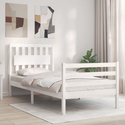 Bed Frame with Headboard White 92x187 cm Single Size Solid Wood