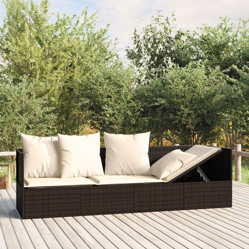 Outdoor Lounge Bed with Cushions Brown Poly Rattan