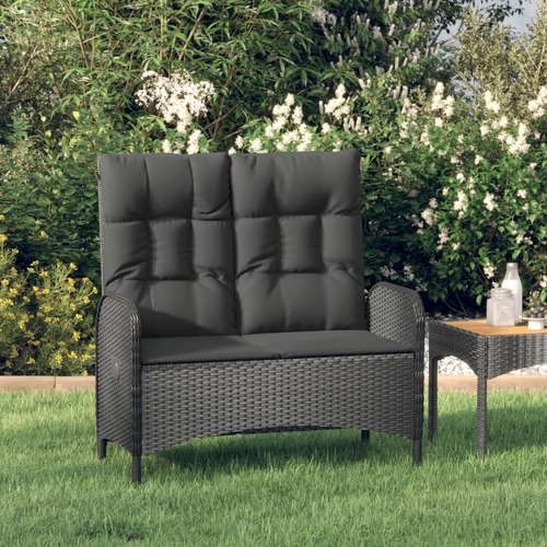 Reclining Garden Bench with Cushions 107 cm Poly Rattan Black