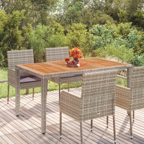Garden Table with Wooden Top Grey 150x90x75 cm Poly Rattan